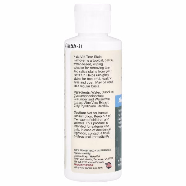 NaturVet, Tear Stain, Topical Remover, Aloe, For Dogs & Cats, 4 fl oz (118 ml) - Image 2