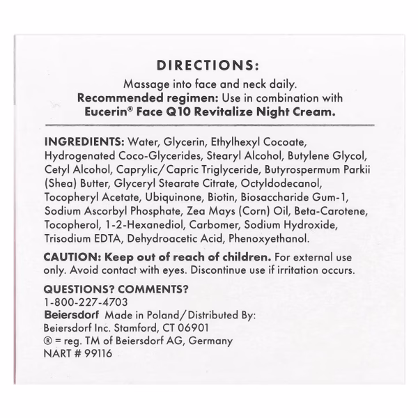 Eucerin, Face, Q10 Revitalize Daily Cream, Fragrance Free, 1.7 oz (48 g) - Image 2