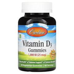 Carlson, Vitamin D3 Gummies, Natural Fruit Flavors, 25 mcg (1,000 IU), 60 Gummies - Image 3